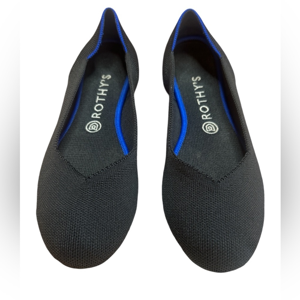 Rothy's Round Toe Women's Black Knit Flats Size 9.5 Blue Halo